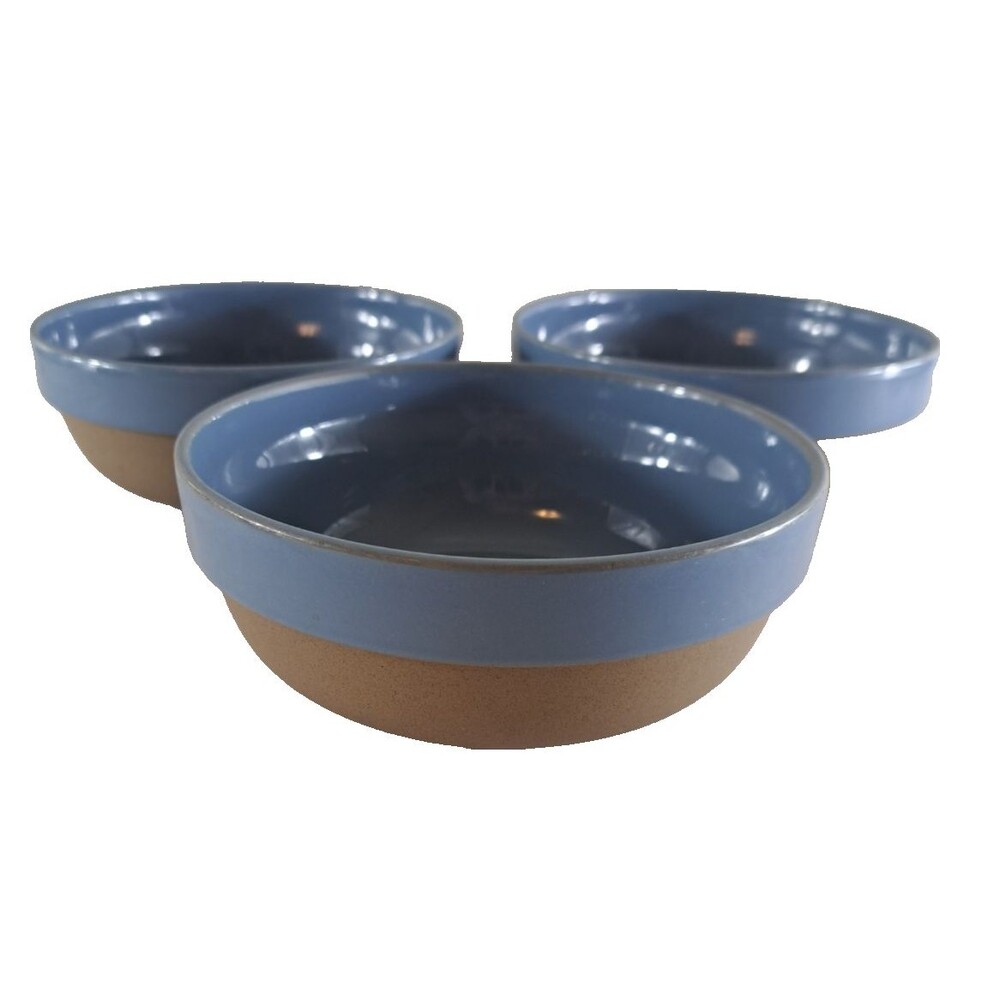 Midwinter Stoneware Bowls Blue Tan Oven To Table Bluestone Minimalist Set of 3